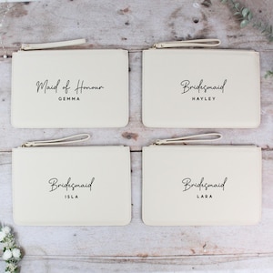 Personalised Bridesmaid Gift, PU Leather Wedding Role Clutch Bag with Name for Bridal Party, Gift for Bride To Be, Maid of Honour Present