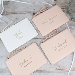 Personalised Bridesmaid Gift, PU Leather Wedding Role Clutch Bag with Name for Bridal Party, Gift for Bride To Be, Maid of Honour Present
