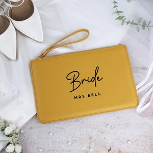 Personalised Bride Clutch Bag, Title & Married Name, PU Leather Wedding Clutch, Luxury Bridal Bag, Bride To Be Gift, Hen Gift, Honeymoon