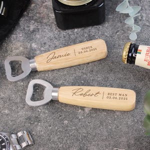 Regalo personalizado para padrinos de boda, regalo de agradecimiento para el padrino, abrebotellas para el papel de la boda, regalo simbólico para el padre de la novia, regalo para el acomodador el día de la boda.
