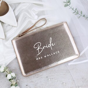 Personalised Bride Clutch Bag, Title & Married Name, PU Leather Wedding Clutch, Luxury Bridal Bag, Bride To Be Gift, Hen Gift, Honeymoon