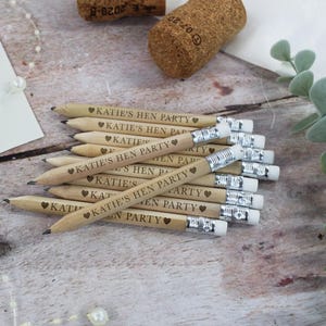 Personalised Hen Party Pencils, Personalised Engraved Favors Pencils, Hen Do Favour Pencil, Bulk Pencils for Guests, Custom Golf Size Pencil