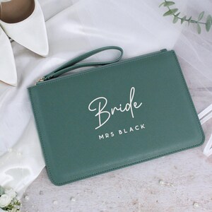 Personalised Bride Clutch Bag, Title & Married Name, PU Leather Wedding Clutch, Luxury Bridal Bag, Bride To Be Gift, Hen Gift, Honeymoon