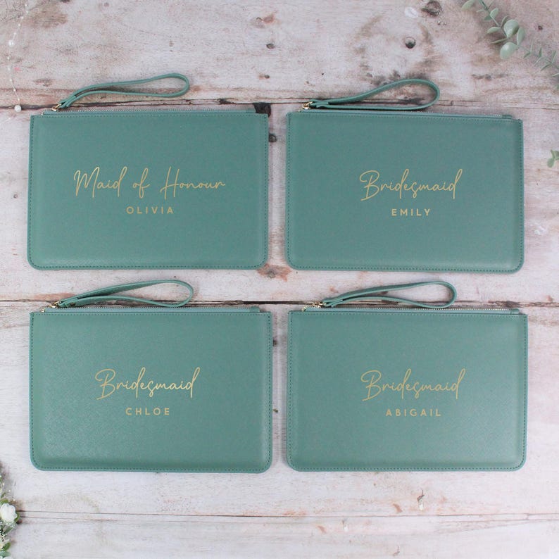 Personalised Bridesmaid Gift, PU Leather Wedding Role Clutch Bag with Name for Bridal Party, Gift for Bride To Be, Maid of Honour Present