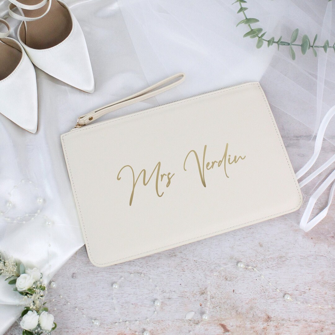 Personalised Mrs Clutch Bag for Bride to Be, New Married Name, PU ...