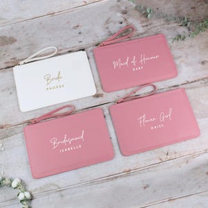 Personalised Bridesmaid Gift, PU Leather Wedding Role Clutch Bag with Name for Bridal Party, Gift for Bride To Be, Maid of Honour Present