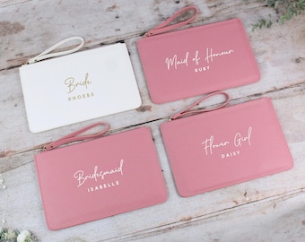 Pink Wedding Day Clutch Bag Personalised Bride Bag Wedding Role Personalised Bridesmaid Clutch Bag Custom Maid of Honour Wristlet Clutch Bag
