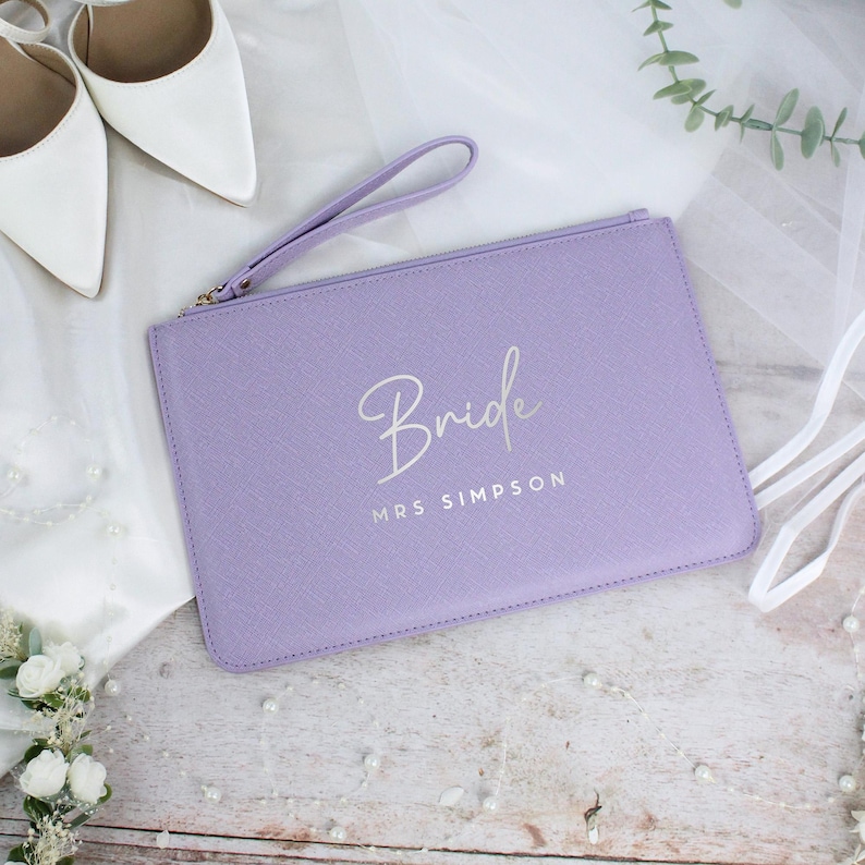 Personalised Bride Clutch Bag, Title & Married Name, PU Leather Wedding Clutch, Luxury Bridal Bag, Bride To Be Gift, Hen Gift, Honeymoon