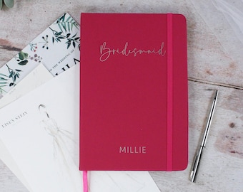 Bridesmaid Planner Personalised Wedding Role Pink & Gold A5 Lined Notebook Journal To Do List Notes, Bride , Bridesmaids and Maid of Honour
