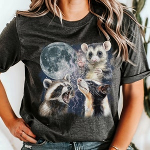 Possum, Raccoon, Skunk Vintage Graphic tshirt, Possum Lovers, Funny Animal Tee, Local street cats, Retro Moon Tshirt, Animal person gift