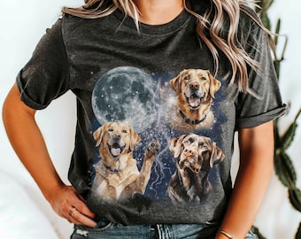 Three Labrador Retriever Vintage Graphic tshirt, Labrador Lover, Funny Dog Oversized Grey Shirt, Retro Dog Moon, Dog person gift, Raccoons
