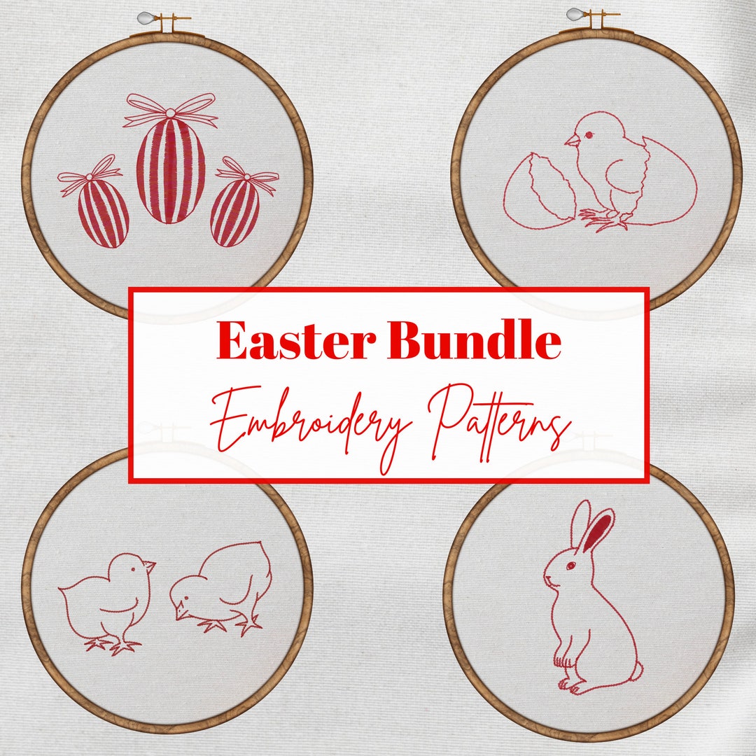 Easter Embroidery Design Bundle, DIY Hand Stitch Redwork Pattern PDF ...