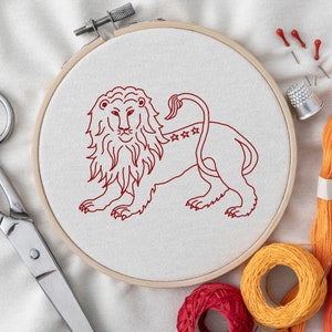 Löwe Stickdatei, DIY Astrologie Redwork Muster PDF, Sofort Download, 23 Juli bis 22 August Sternzeichen, Löwe Hand Handarbeiten Handwerk Projekt
