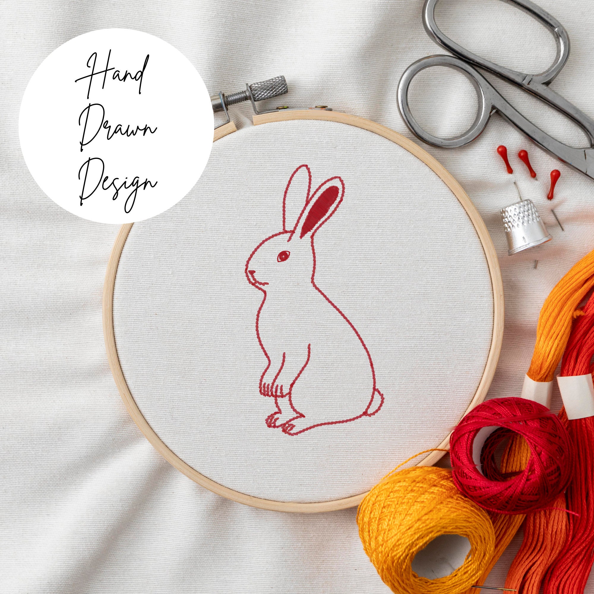 Bunny Embroidery Pattern PDF, DIY Hand Stitch Redwork Rabbit Design ...