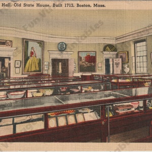Repräsentant Hall, Old State House Interior, Boston Massachusetts Vintage Postkarte Digitaler Download Scrapbook Basteln druckbare