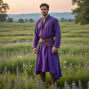 Purple Viking Tunic for Men | Medieval Renaissance Outfit | Historical Men&#39;s Costume | Medieval Warrior Attire | Viking Tunic Gift for Him