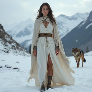 Medieval Nordic Goddess Dress | Handmade Viking Cloak Gown | Fantasy Winter Warrior Dress | Boho Norse Priestess Robe