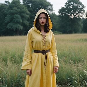 Yellow Hooded Cloak Dress | Renaissance Tunic Gown Dress | Medieval Cosplay Outfit | Fantasy Fairytale Medieval Robe | Exquisite Gift forHer