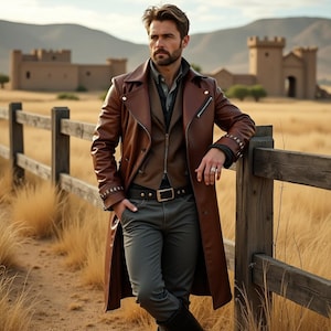 Men&#39;s Custom Leather Long Coat | Luxe Tailored Fit Medieval Jacket | Ideal Gift for Valentines Day | Durable Exquisite Jacket Gift for Him