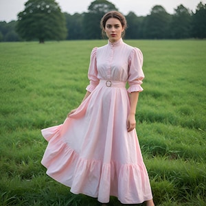 Pink Vintage Prairie Medieval Dress | Cottagecore Ruffled Maxi Dress | Romantic Victorian Gown | Soft Aesthetic Fashionable Dress Gift