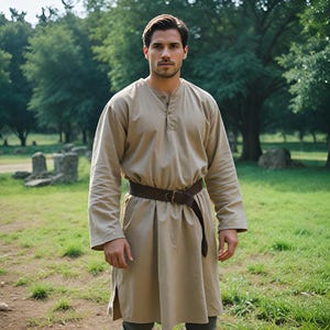 Medieval Beige Linen Tunic | Norse Viking LARP Outfit | Rustic Renaissance Cosplay | Exquisite Men&#39;s Halloween Costume | Simple Costume Gift