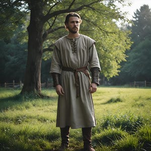 Mittelalterliche Exquisite Leinen Tunika | Naturbeige Herren Tunika | Herren Historisches Kostüm | Renaissance Messe Outfit | Wikingerzeitliches Geschenk für Ihn