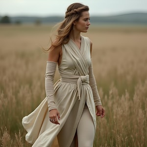 Boho Desert Warrior Dress | Medieval Nomad Wrap Dress | Viking Goddess Lace Dress | Minimalist Viking Linen Gown