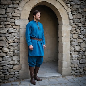 Mittelalterliche Blaue Tunika für Herren | Historisches Wikinger Gewand | Authentische Renaissance-Kleidung | Bequemes Cosplay Kostüm | Perfekt für Festivals