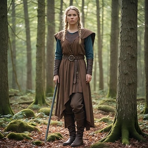 Handmade LARP Viking Gown | Pagan Huntress Leather Outfit | Celtic Nordic Warrior Attire | Renaissance Viking Battle Dress