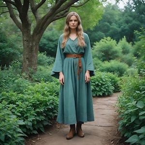 Handmade Celtic Tunic Gown | Renaissance Festival Dress | LARP Fantasy Cottagecore Dress | Elven Green Linen Dress
