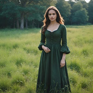 Norse-Inspired Green Renaissance Dress | Medieval Fantasy Cosplay Gown | Aesthetic Elegant Festival Outfit | Vintage-Inspired Cosplay Outfit