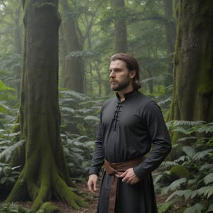 Black Warrior Men&#39;s Medieval Tunic | Renaissance Forest Cosplay Costume | Historical Cosplay Attire | Viking LARP Clothing Gift for Him