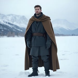 Medieval Winter Warrior Cloak | Viking Snow Traveler Outfit | Handmade Norse Winter Robe | Dark Knight Woolen Tunic