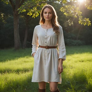 Boho Linen Peasant Dress | Medieval Prairie Festival Outfit | Minimalist Button-Down Tunic Dress | Rustic Stylish Dress Gift for Girlfriend