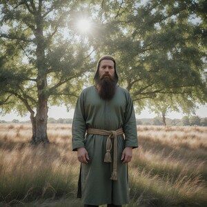 Noble Medieval Hooded Tunic | Green Renaissance Robe | Viking Warrior Costume | Historical Fantasy Outfit | Rustic Costume Gift for Him
