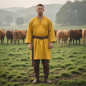 Norse Medieval Pirate Cosplay Costume | Authentic Viking Tunic | Historical Yellow Tunic | Men Renaissance Outfit | Viking Clothing for Larp