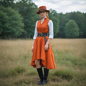Steampunk Orange High-Low Vest Dress | Victorian Inspired Cosplay Costume  | Renaissance Costume | Unique Vibrant Top Costume Gift forHer
