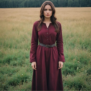 Vintage Burgundy Medieval Dress | Boho Renaissance Ren Fair Gown | Soft Aesthetic LARP Outfit | Fairycore Festival Outfit Gift forHer