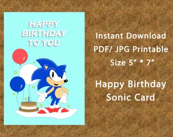 Sonic Geburtstagskarte für Kinder zum Ausdrucken - Digitaler Download Karte 13 * 18 cm