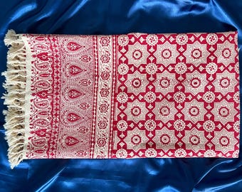 Persian Qalamkar Table Cover Square Table Cloth Red