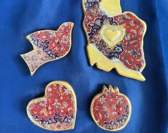 Four Piece Small Fridge Magnet Clay Resin Persia Map Freedom Bird Pomegranate Heart