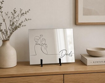 Minimalist Line Art Dad and Child Mirror: Father's Day Tabletop Decor (8x10 Inches)