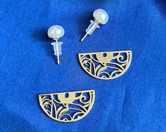 2pcs Vintage French Style Minimal Leaf Pattern Earrings Pearl Steel Gift Yalda Nowruz