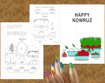 Afdrukbare Nowruz-kleurplaten voor kinderen en volwassenen - Nowruz-activiteit - Perzisch Nieuwjaar - 7 Sin-items - PDF digitale download