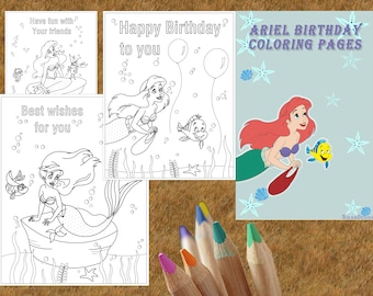 Ariel Geburtstag Malvorlagen - 5 Ausmalbilder (Digitaler Download)
