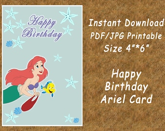 Die Meerjungfrau Ariel alles Gute zum Geburtstag Karte für Kinder Mädchen - Digitaler Download Disney Prinzessin alles Gute zum Geburtstag Karte Größe 4 "* 6"