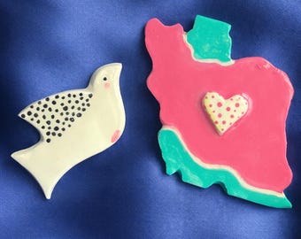 Two Piece Handmade Fridge Magnet Clay and Resin