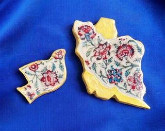 Two Piece Small Fridge Magnet Clay Resin Persia Map Freedom Bird
