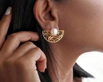 2pcs Vintage French Style Minimal Leaf Pattern Earrings Pearl Steel Gift Yalda Nowruz