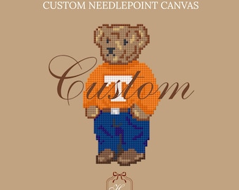 Custom Collegiate Bear Sweater Handpainted Needlepoint Canvas